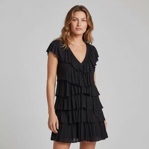🌻Vivienne Tam Black Ruffle Lace-up Casual Dress Size XS